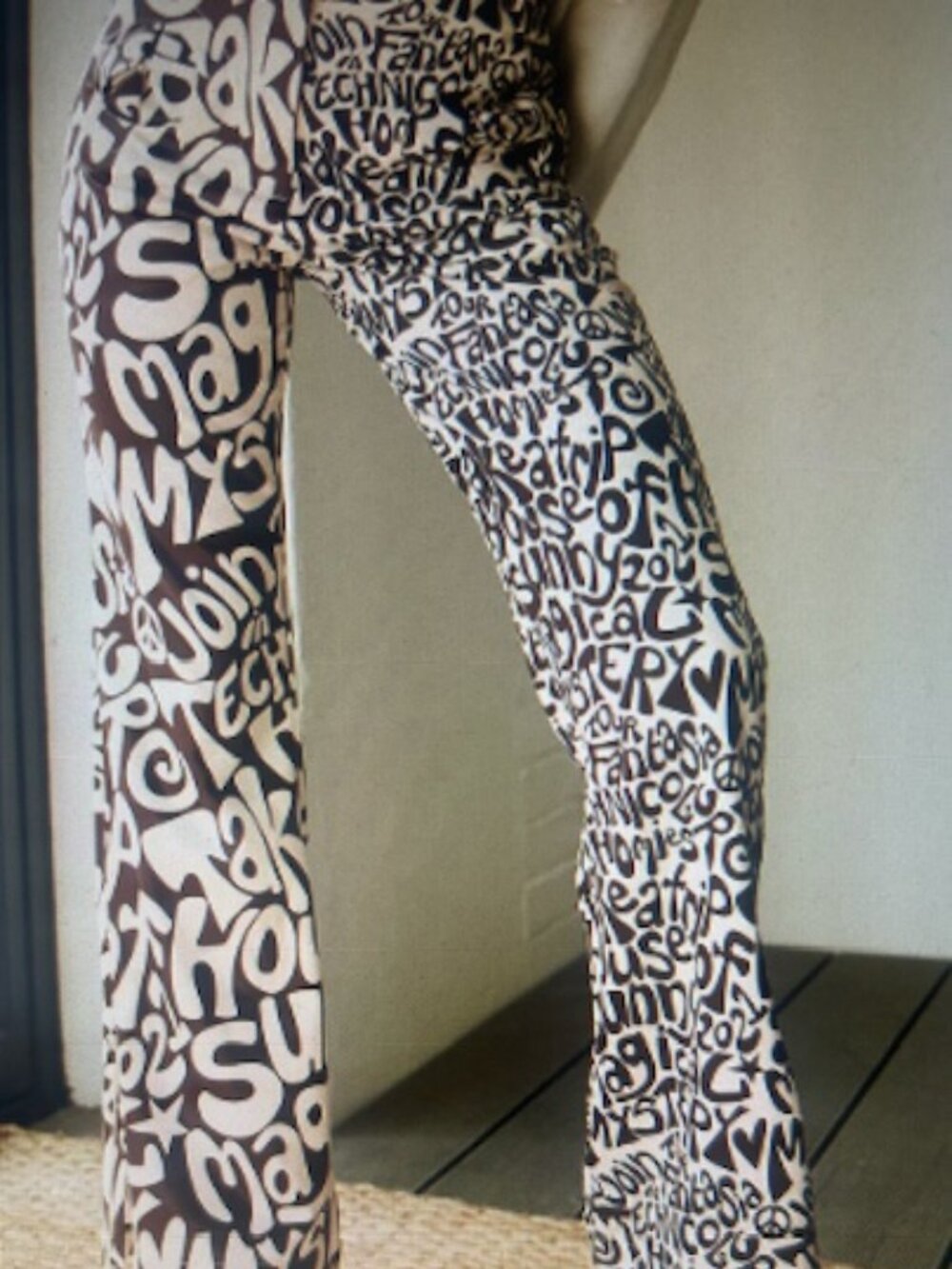 Urban Outfitters x House Of Sunny Scooby Peace Print Lush Brown Bone Pants NWT